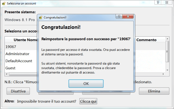 Win 8.1 rimuovere password dimenticata di windows con successo
